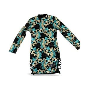 Long sleeved Black and Gold Sequin Dress